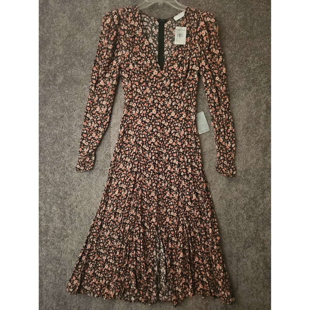 NWT ASTR The Label By Nordstrom Floral Midi Dress Black Clay High Side Slit Sz S